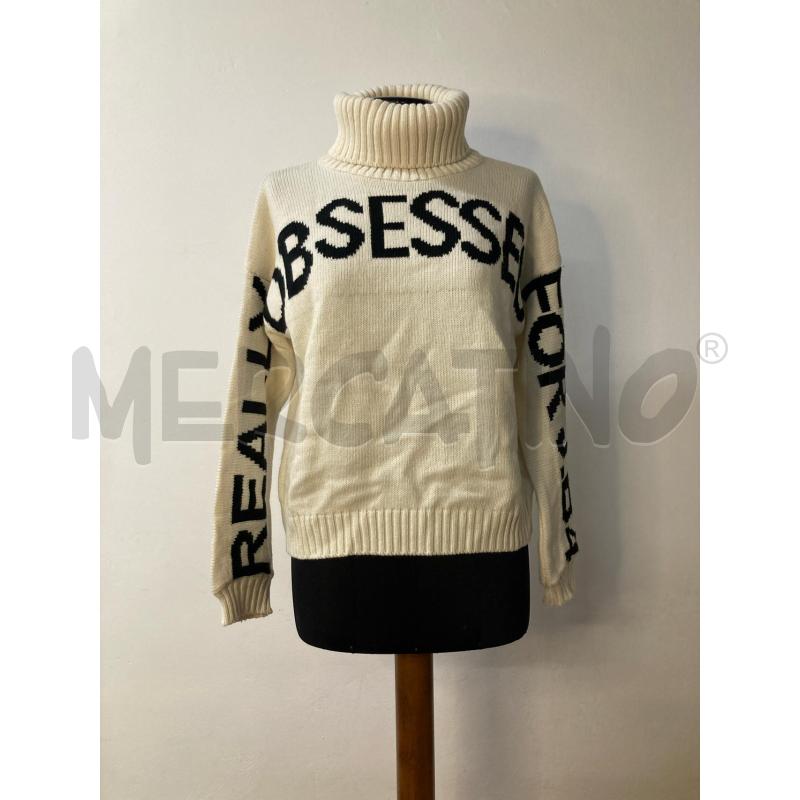 MAGLIONE DONNA JUSTBEFORE BIANCO MAXI SCRITTA NERA | Mercatino dell'Usato Roma cinecitta' 1