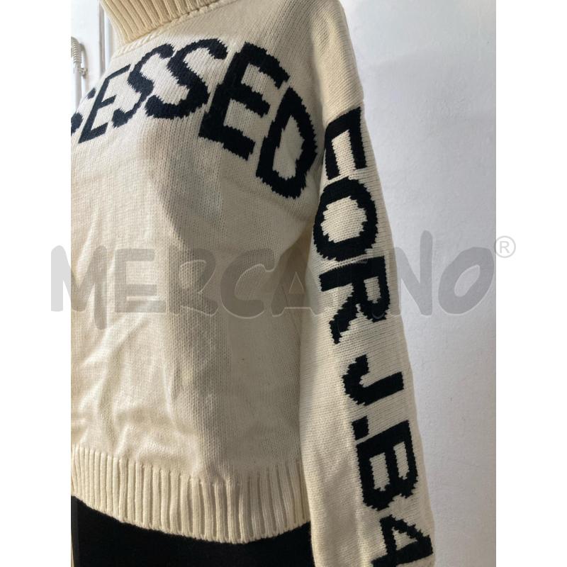 MAGLIONE DONNA JUSTBEFORE BIANCO MAXI SCRITTA NERA | Mercatino dell'Usato Roma cinecitta' 2