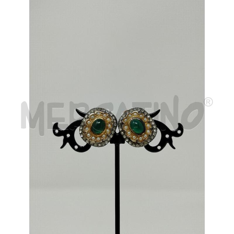 ORECCHINI CLIPS ARG RETTANGOLO STRASS PIE VERDE | Mercatino dell'Usato Roma cinecitta' 1