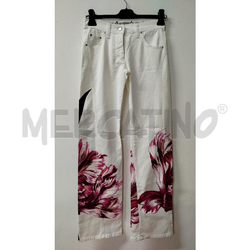 PANTALONE DONNA GIANFRANCO FERRE BIANCO FIORI ROSA | Mercatino dell'Usato Roma cinecitta' 1
