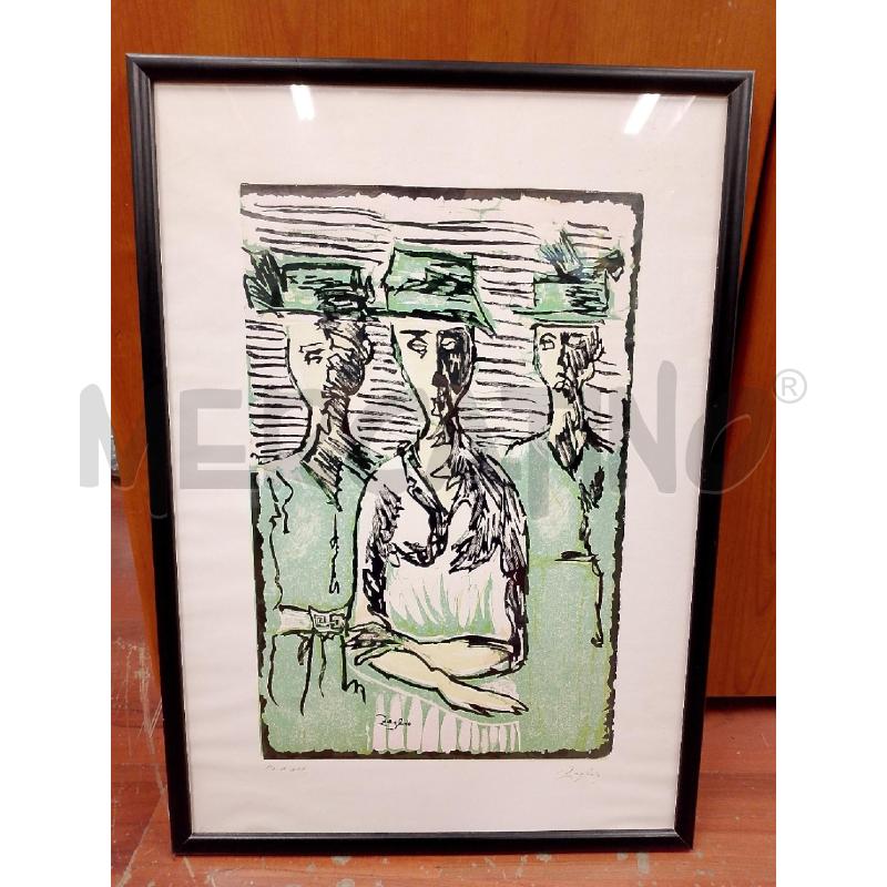 QUADRO LITOGRAFIA P.A. PRIMO ZEGLIO TRE UOMINI | Mercatino dell'Usato Roma cinecitta' 1