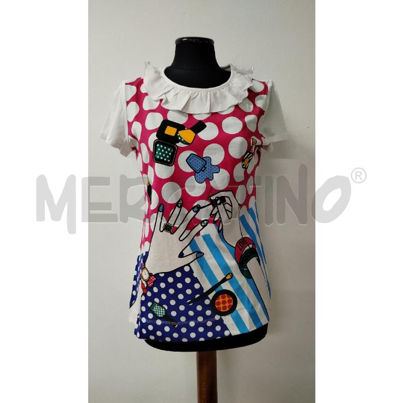 T SHIRT DONNA LOVE MOSCHINO BIANCA FUCSIA CELESTE POIS MANICURE SMALTO | Mercatino dell'Usato Roma cinecitta' 1