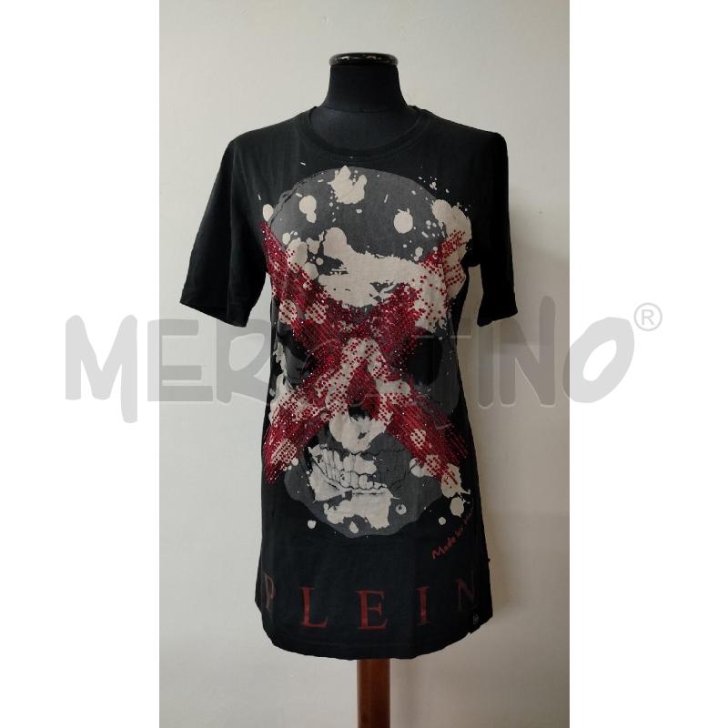 T SHIRT PHILIPP PLEIN NERA TESCHIO GRIGIO X STRASS ROSSI | Mercatino dell'Usato Roma cinecitta' 1