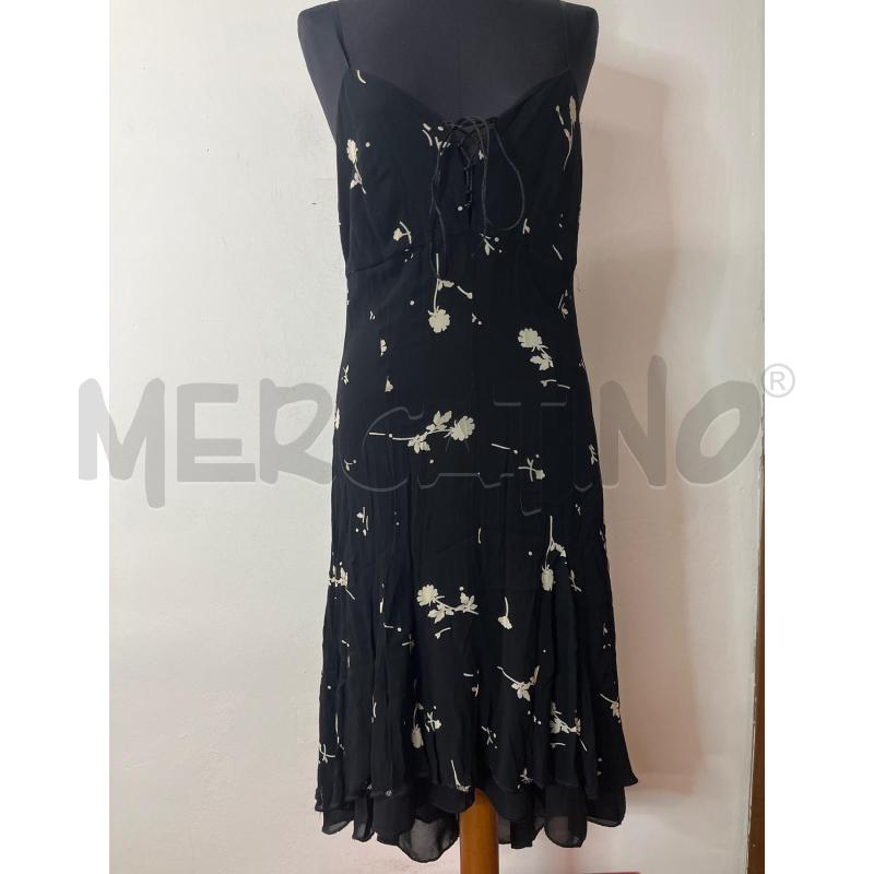 VESTITO DONNA LUISA SPAGNOLI NERO FIORI BIANCHI LACCETTO FRONT | Mercatino dell'Usato Roma cinecitta' 1