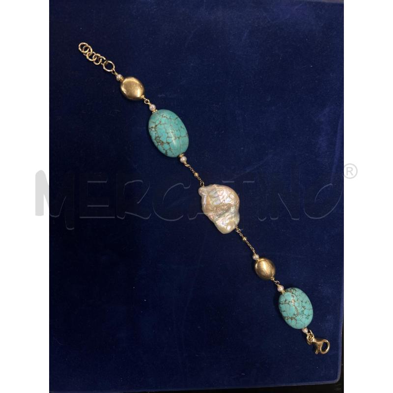 BRACCIALE ARGENTO LUISA DELLA SALDA PERLA BAROCCO+TURCHESE AFRICANO | Mercatino dell'Usato Tivoli 1