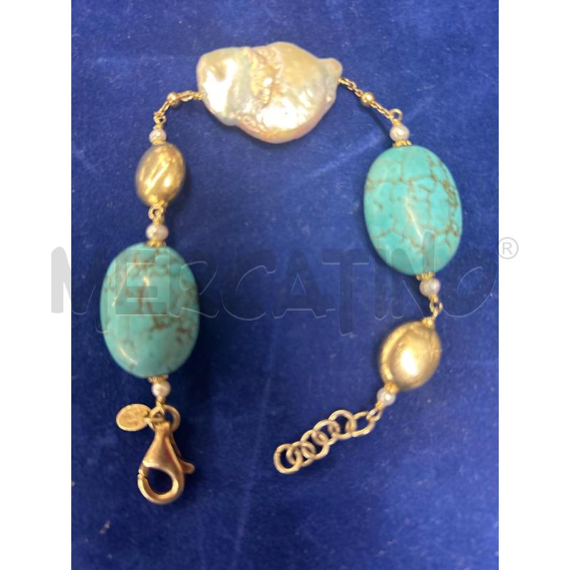 BRACCIALE ARGENTO LUISA DELLA SALDA PERLA BAROCCO+TURCHESE AFRICANO | Mercatino dell'Usato Tivoli 2