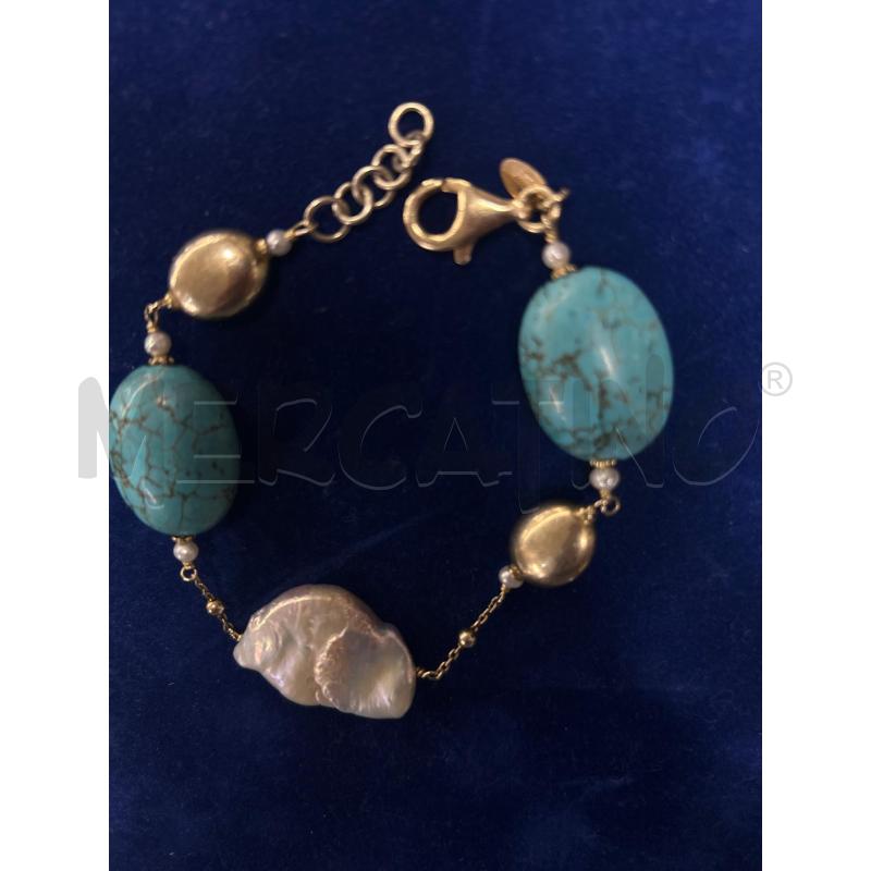 BRACCIALE ARGENTO LUISA DELLA SALDA PERLA BAROCCO+TURCHESE AFRICANO | Mercatino dell'Usato Tivoli 4