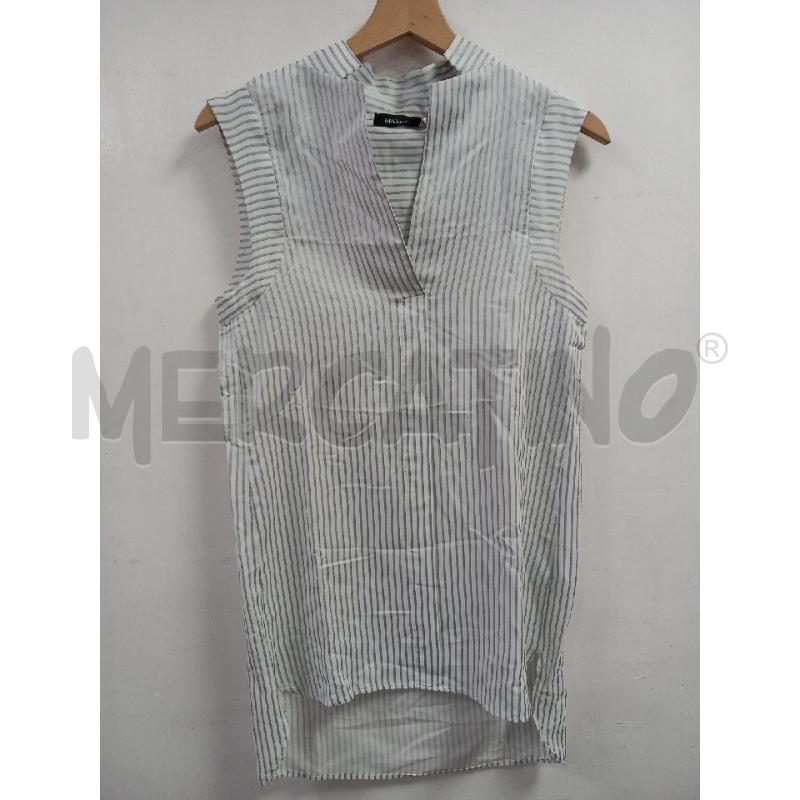 BLUSA D MAX&CO BIANCO RIGHE CELESTE CANGIANTE | Mercatino dell'Usato Roma porta di roma 1
