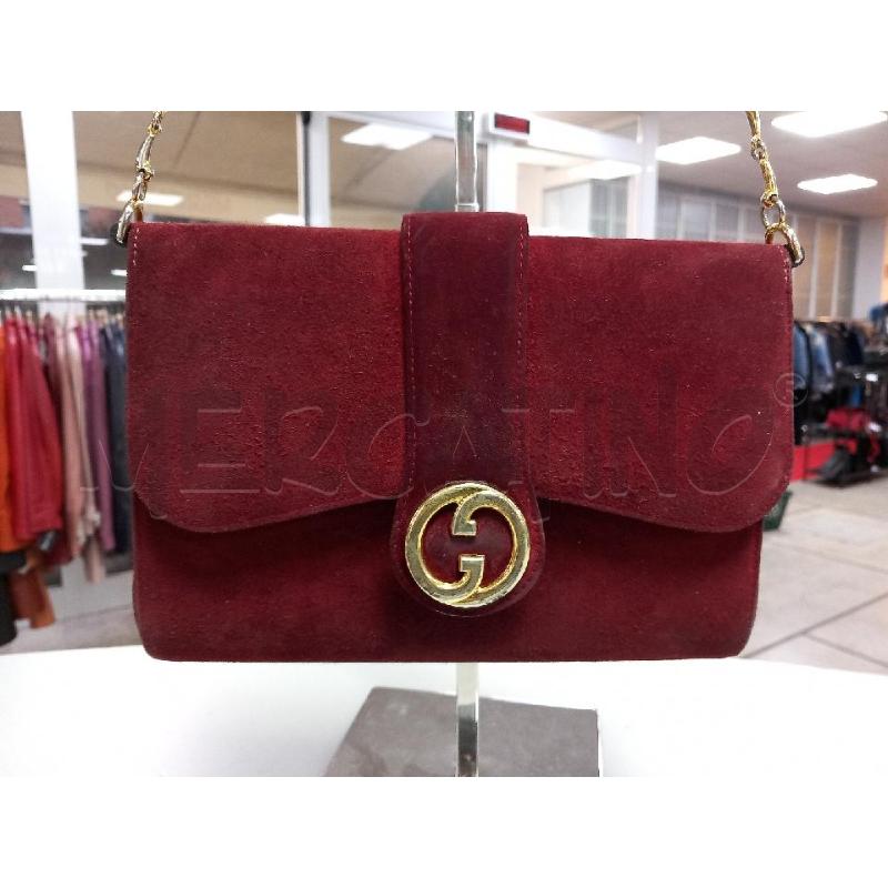 BORSA DONNA GUCCI VINTAGE SCAMOSCIATA BORDEAUX 22X15 CATENA DORATA | Mercatino dell'Usato Roma porta di roma 2