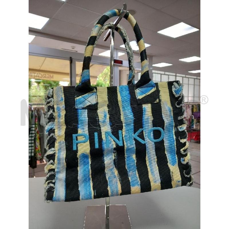 BORSA D PINKO NERO RIGHE BLU GIALLO IN TELA | Mercatino dell'Usato Roma porta di roma 1