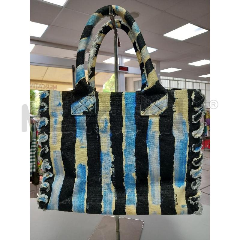 BORSA D PINKO NERO RIGHE BLU GIALLO IN TELA | Mercatino dell'Usato Roma porta di roma 3
