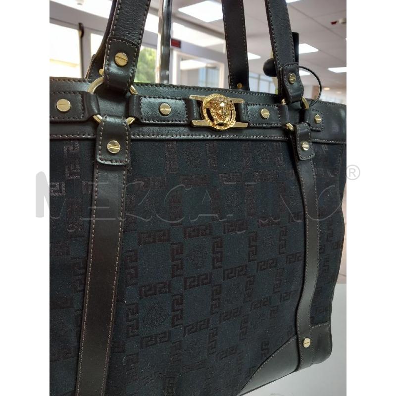 BORSA D VERSACE NERO MARRONE TELA FANTASIA GRECA | Mercatino dell'Usato Roma porta di roma 2