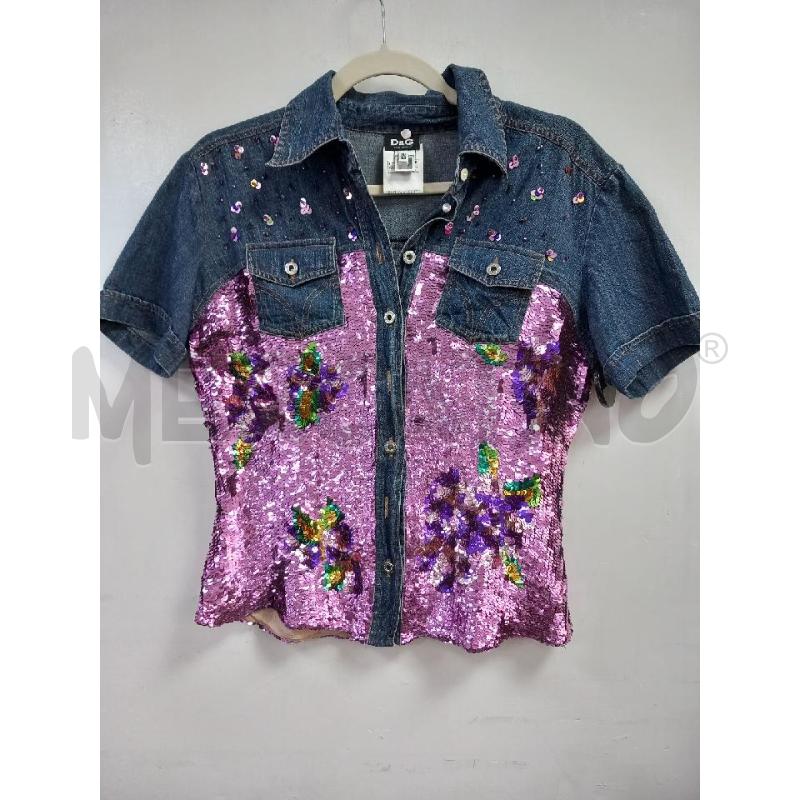 CAMICIA D DOLCE&GABBANA BLU DENIM PAILLETTES ROSA | Mercatino dell'Usato Roma porta di roma 1