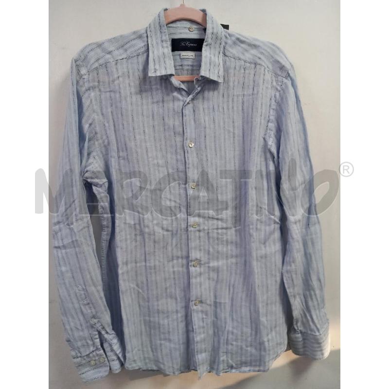 CAMICIA U LES COPAINS BLU RIGHE BIANCO PURO LINO | Mercatino dell'Usato Roma porta di roma 1