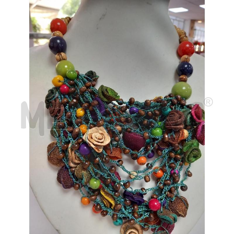 COLLANA ARTIGIANALE COLOMBIANA TAGUA AVORIO NATURALE VIOLA VERDE | Mercatino dell'Usato Roma porta di roma 2