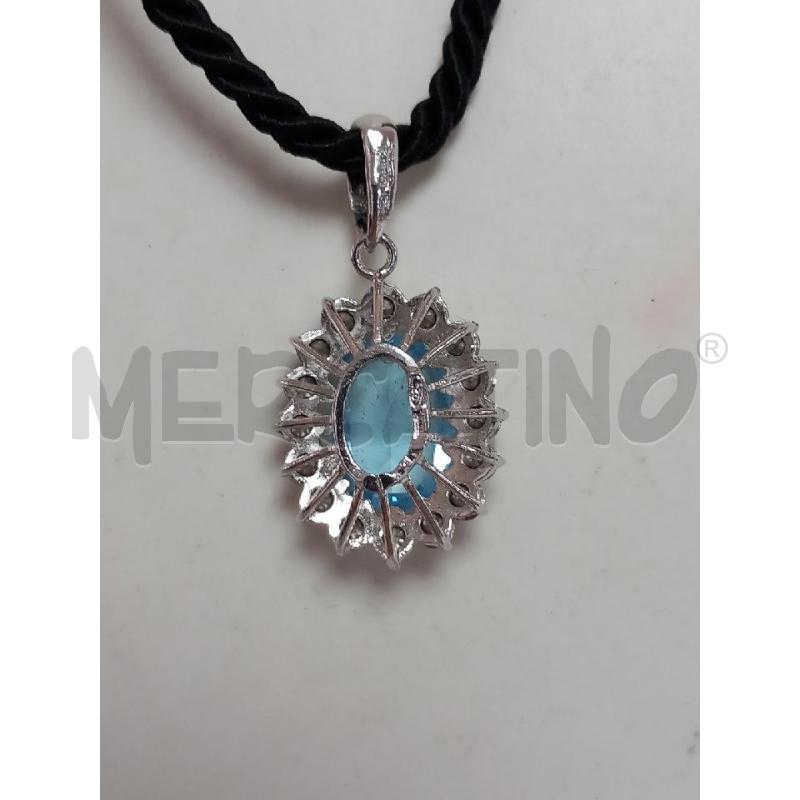 COLLANA FILO NERO CIONDOLO ARG CENTRALE CELESTE | Mercatino dell'Usato Roma porta di roma 3