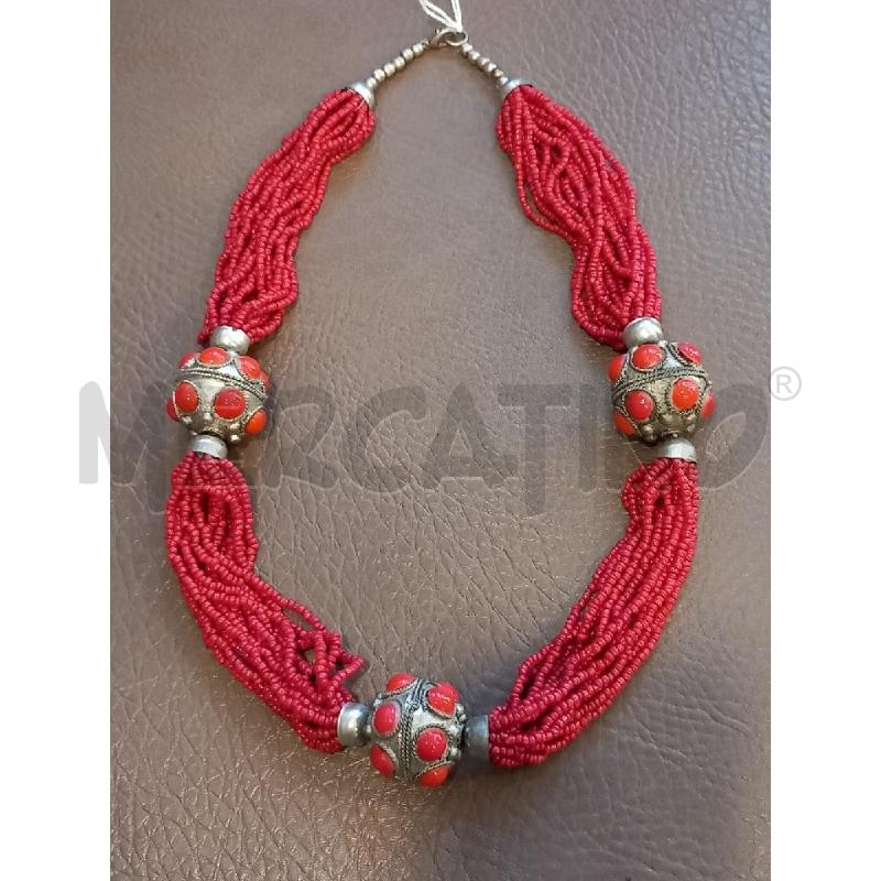 COLLANA MULTIFILO CORALLO CIONDOLI MET | Mercatino dell'Usato Roma porta di roma 1