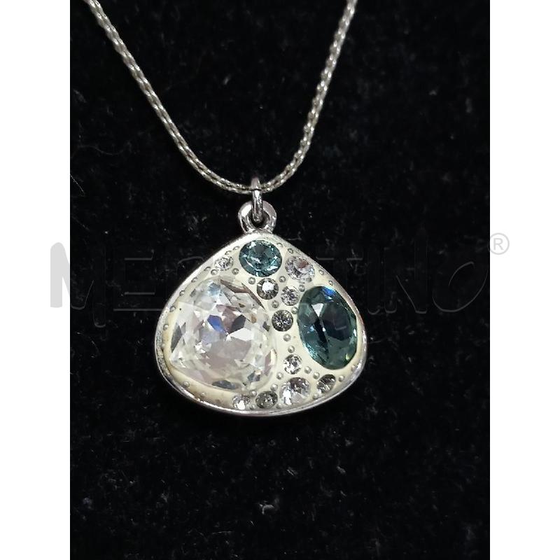 COLLANA SWAROVSKI CIONDOLO BIANCO CRISTALLI TURCHESE | Mercatino dell'Usato Roma porta di roma 2
