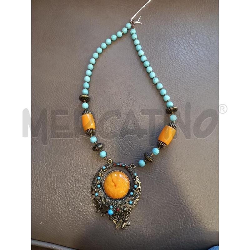 COLLANA TURCHESE CIONDOLO MET CENTRALE ARANCIO | Mercatino dell'Usato Roma porta di roma 1