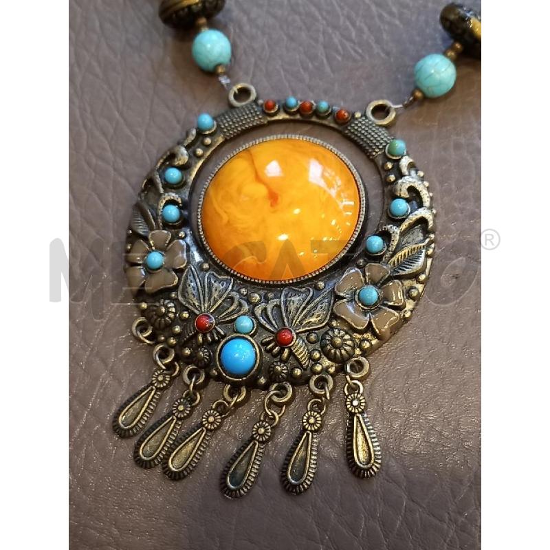 COLLANA TURCHESE CIONDOLO MET CENTRALE ARANCIO | Mercatino dell'Usato Roma porta di roma 2