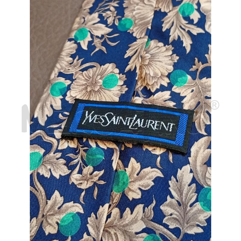 CRAVATTA YVES SAINT LAURENT BLU FANTASIA FLOREALE BEIGE | Mercatino dell'Usato Roma porta di roma 3