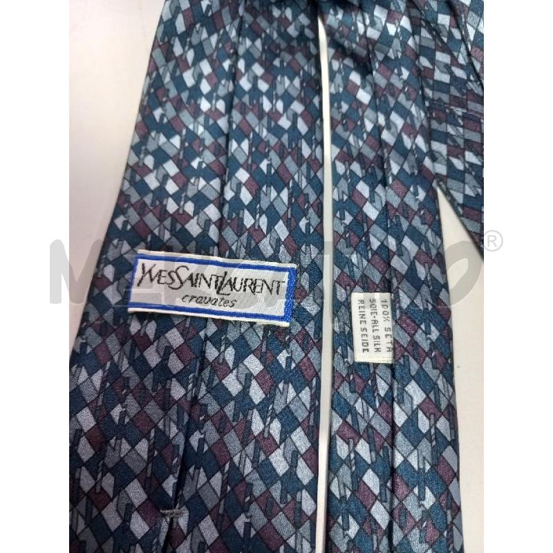 CRAVATTA YVES SAINT LAURENT BLU GRIGIO MOTIVO GEOMETRICO SETA | Mercatino dell'Usato Roma porta di roma 3