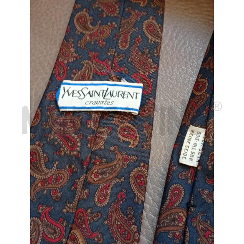 CRAVATTA YVES SAINT LAURENT BLU PAISLEY BEIGE | Mercatino dell'Usato Roma porta di roma 3