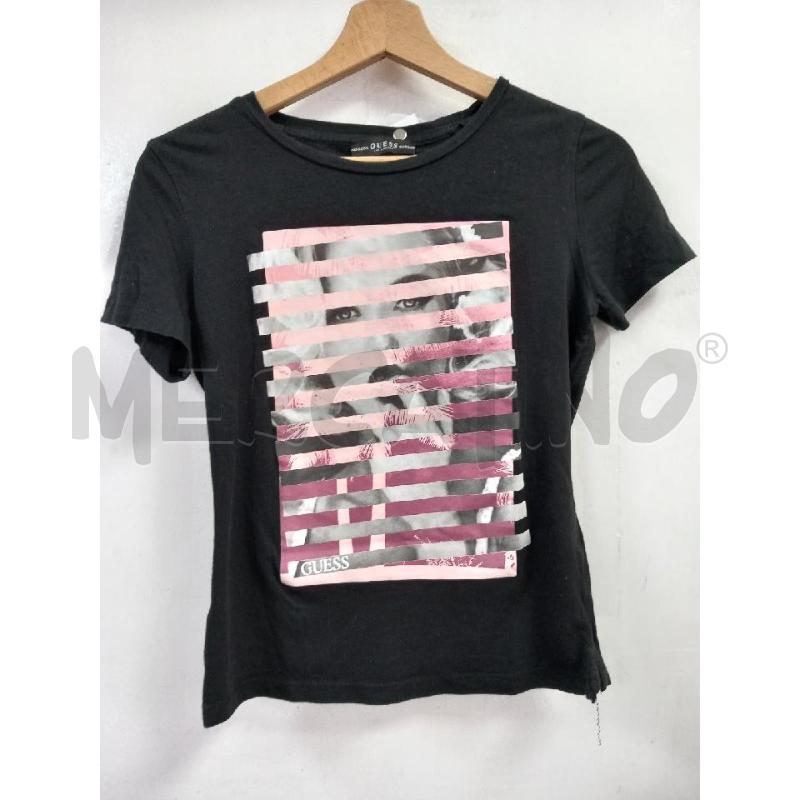 MAGLIA D GUESS NERO STAMPA DONNA PALMA ROSA RIGHE | Mercatino dell'Usato Roma porta di roma 1