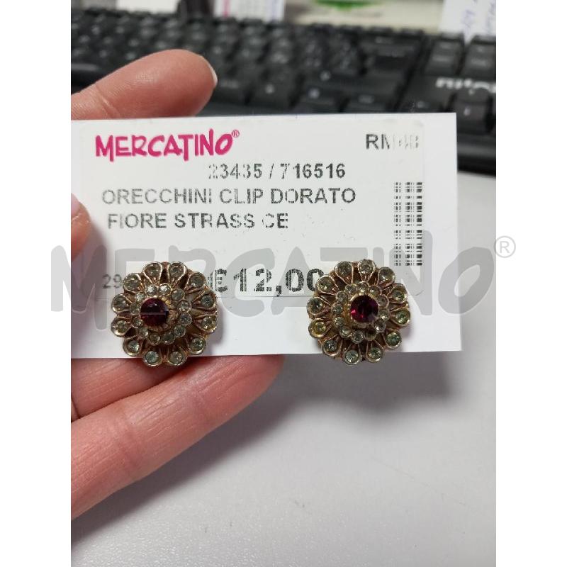 ORECCHINI CLIP DORATO FIORE STRASS CENTRALE ROSSO | Mercatino dell'Usato Roma porta di roma 1