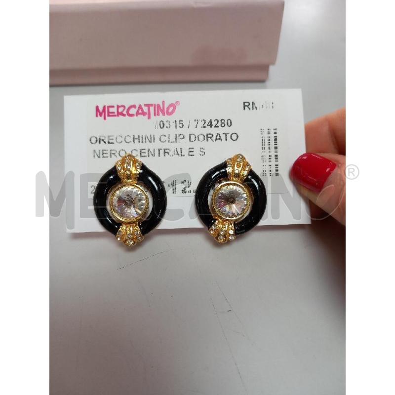 ORECCHINI CLIP DORATO NERO CENTRALE STRASS | Mercatino dell'Usato Roma porta di roma 1