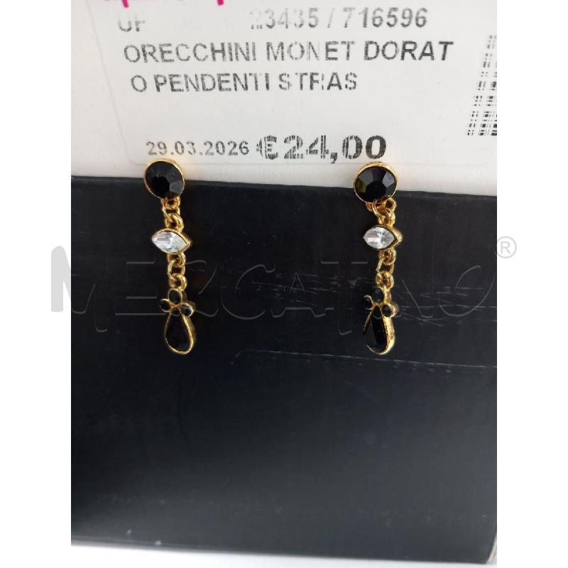 ORECCHINI MONET DORATO PENDENTI STRASS NERO | Mercatino dell'Usato Roma porta di roma 2