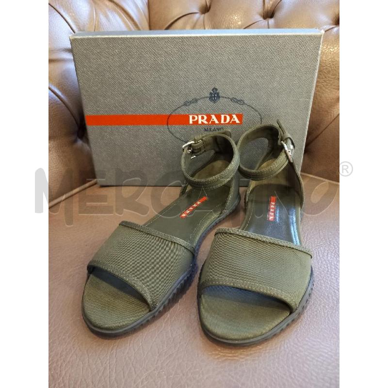 SANDALI ALLA SCHIAVA PRADA VERDE GABARDINE SCATOLA | Mercatino dell'Usato Roma porta di roma 1
