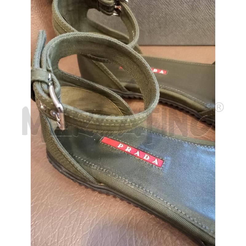 SANDALI ALLA SCHIAVA PRADA VERDE GABARDINE SCATOLA | Mercatino dell'Usato Roma porta di roma 3