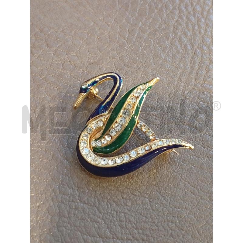 SPILLA CASCIO CIGNO SMALTATO VERDE BLU STRASS | Mercatino dell'Usato Roma porta di roma 1