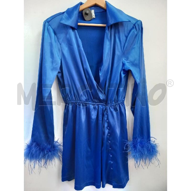 VESTITO DONNA BLU RASO MOOHY MANICHE PIUME | Mercatino dell'Usato Roma porta di roma 1