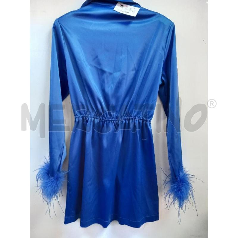 VESTITO DONNA BLU RASO MOOHY MANICHE PIUME | Mercatino dell'Usato Roma porta di roma 2