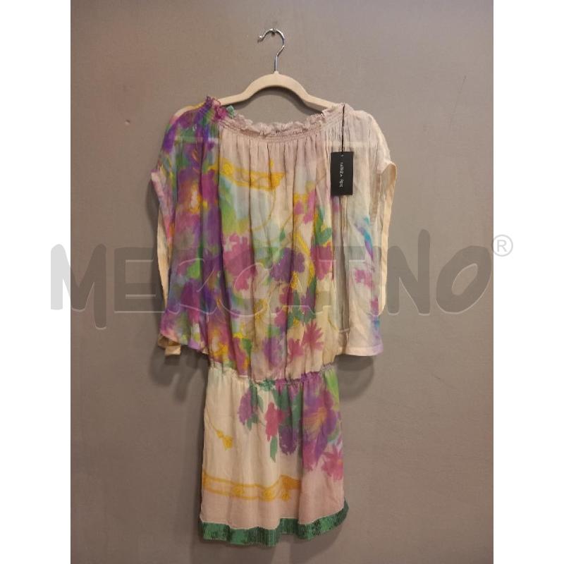 VESTITO D PATRIZIA PEPE BEIGE FIORI VIOLA PURA SETA | Mercatino dell'Usato Roma porta di roma 1