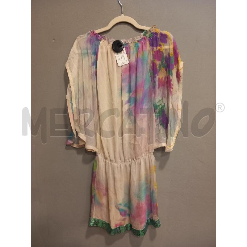 VESTITO D PATRIZIA PEPE BEIGE FIORI VIOLA PURA SETA | Mercatino dell'Usato Roma porta di roma 5