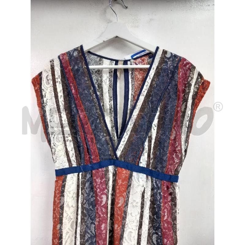 VESTITO LUNGO PLEASE BIANCO RIGHE ROSSO BLU PIZZO | Mercatino dell'Usato Roma porta di roma 1