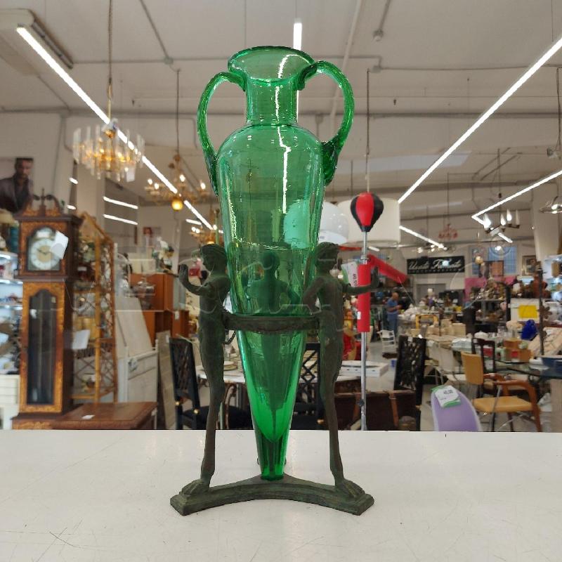 ANFORA VETRO VERDE BASE CROMO 3 PERSONAGGI | Mercatino dell'Usato Roma somalia 1