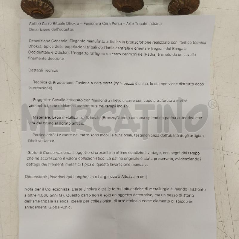 ANTICO CARRO RITUALE DHOKRA BRONZO  | Mercatino dell'Usato Roma somalia 5