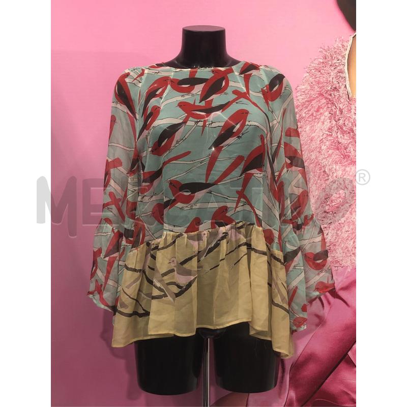 BLUSA DONNA ERKA CAVALLINI VERDE UCCELLI ROSSI NEW | Mercatino dell'Usato Roma somalia 1