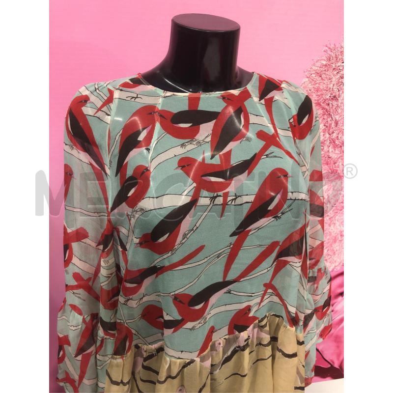 BLUSA DONNA ERKA CAVALLINI VERDE UCCELLI ROSSI NEW | Mercatino dell'Usato Roma somalia 2