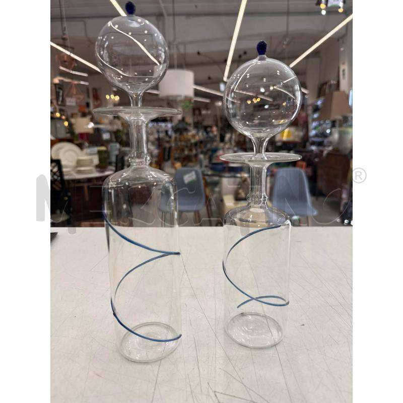 COPPIA BOTTIGLIE VETRO MURANO STRISCIA BLU | Mercatino dell'Usato Roma somalia 1