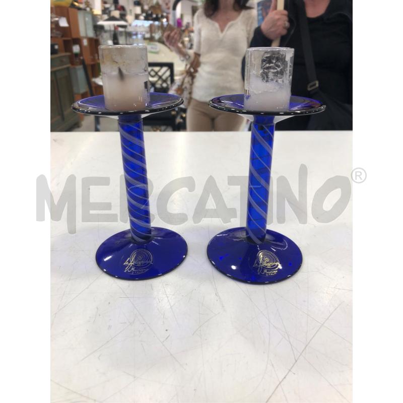 COPPIA PORTA CANDELE MURANO BLU/BIANCHI  | Mercatino dell'Usato Roma somalia 1