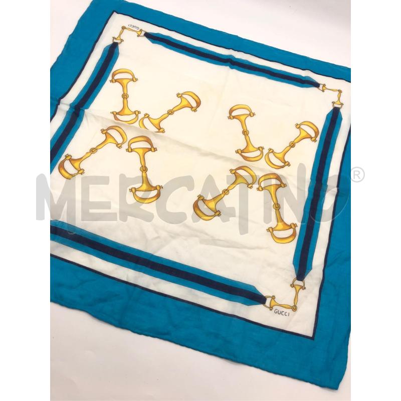 FOULARD GUCCI COTONE BIANCO PROFIL AZZURRO GANCI DORATI  | Mercatino dell'Usato Roma somalia 1