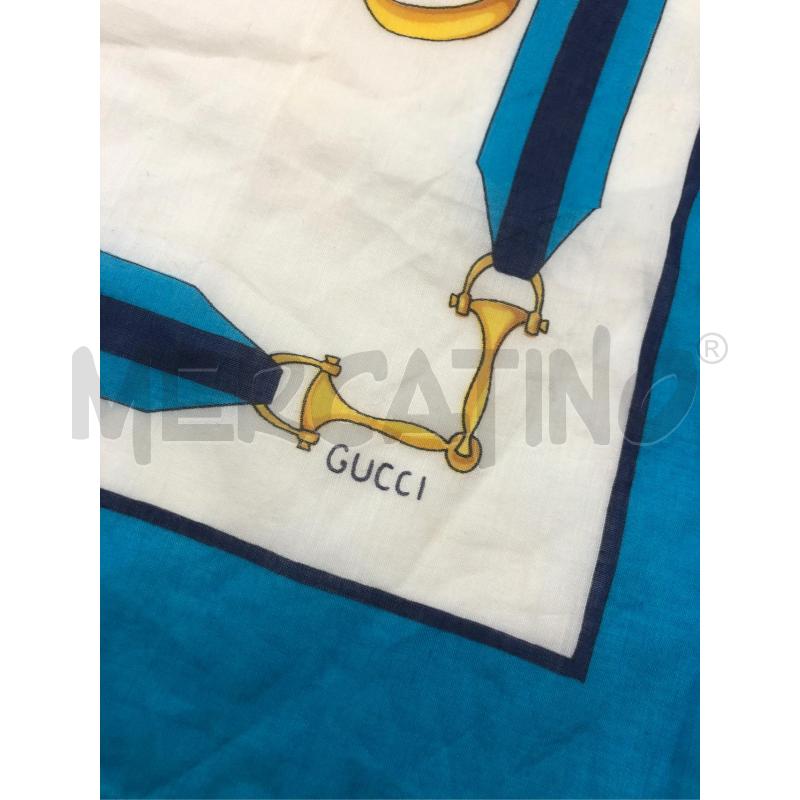 FOULARD GUCCI COTONE BIANCO PROFIL AZZURRO GANCI DORATI  | Mercatino dell'Usato Roma somalia 3