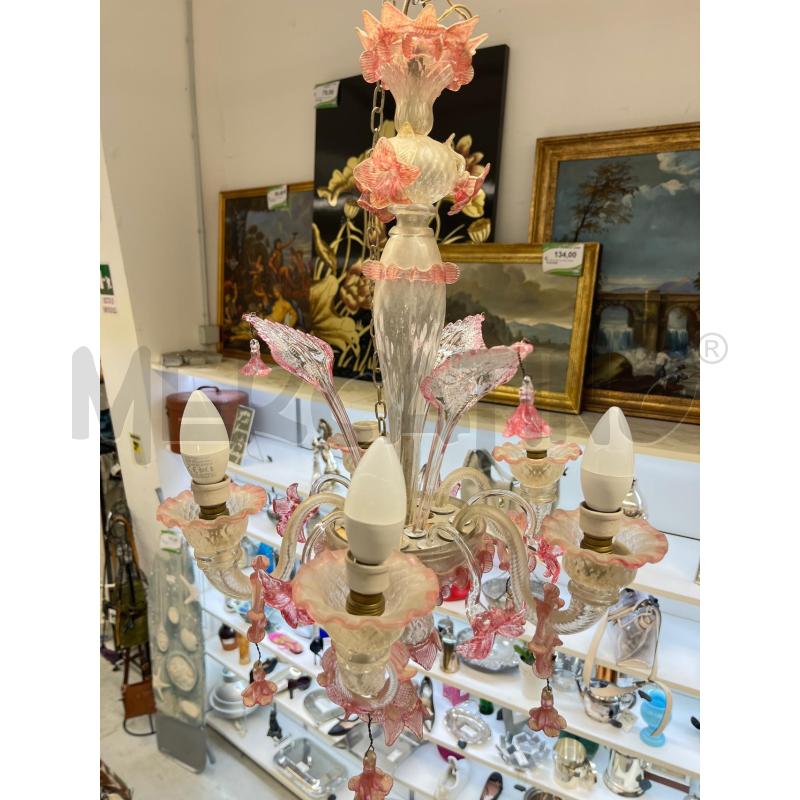 LAMPADARIO MURANO ROSA 5L DA RIV | Mercatino dell'Usato Roma somalia 3