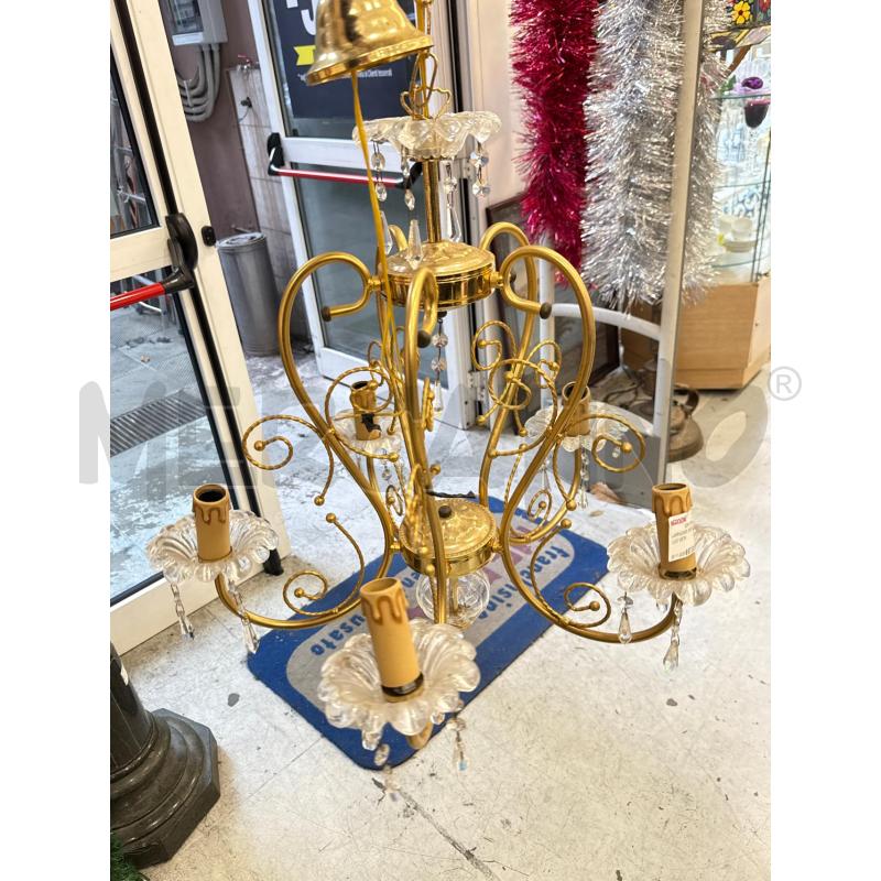 LAMPADARIO  DORATO 5  LUCI VETRI  | Mercatino dell'Usato Roma somalia 1