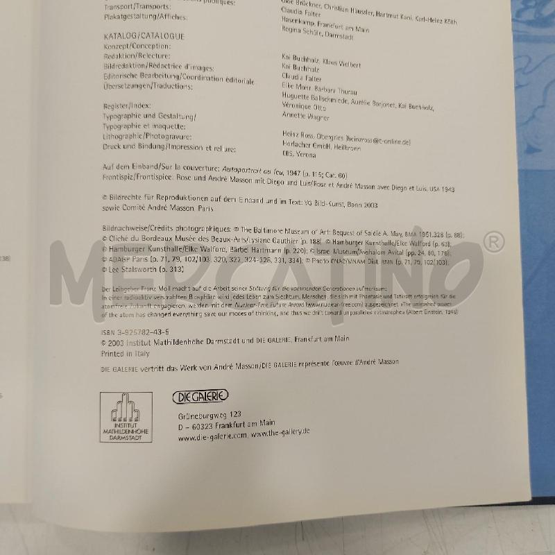 LIBRO ANDRE MASSON DIE GALERIE ED 2003 | Mercatino dell'Usato Roma somalia 2